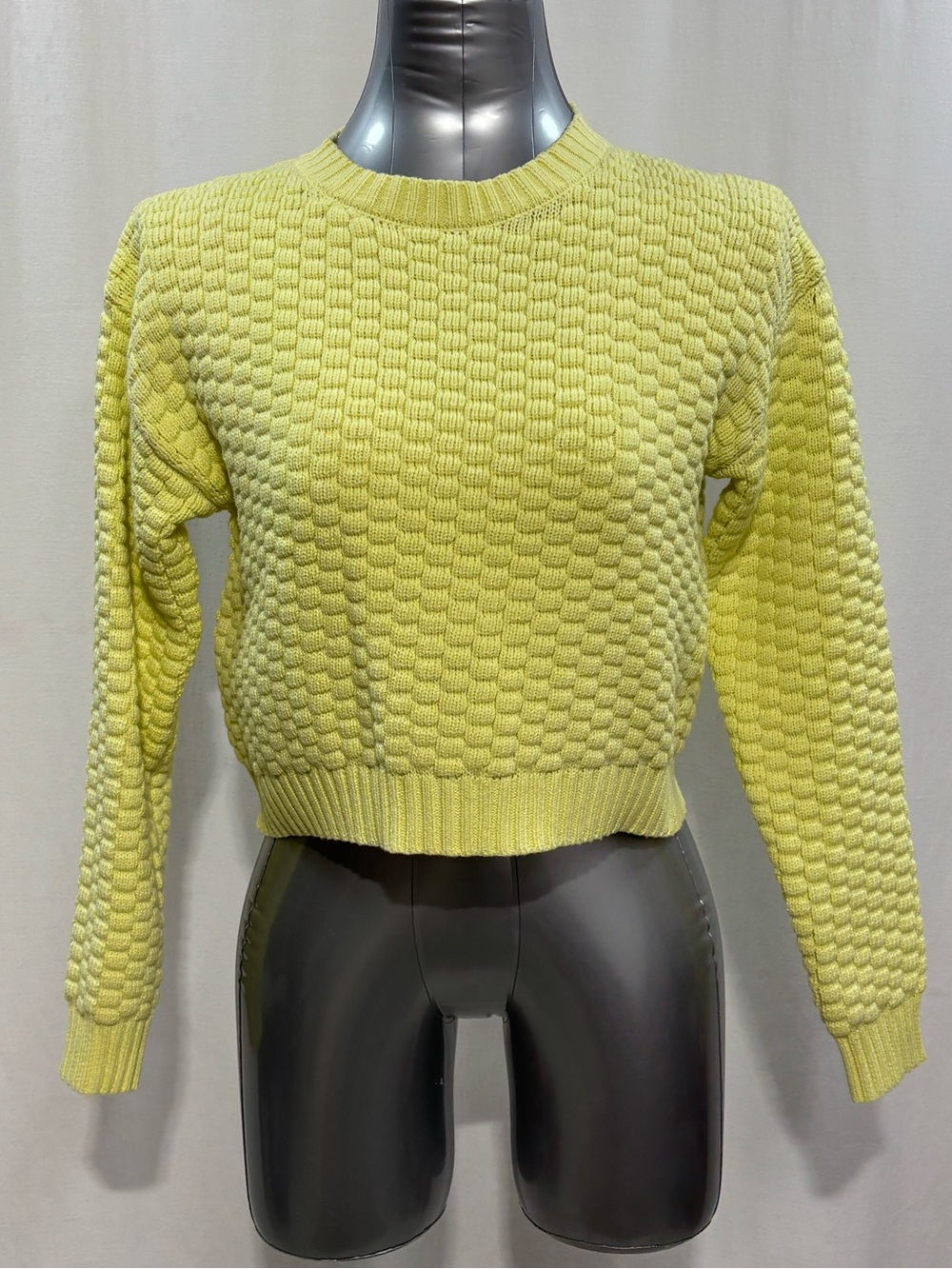 Hippie Rose Yellow Textured Cropped Crewneck Sweater XS 501 bubble knit
